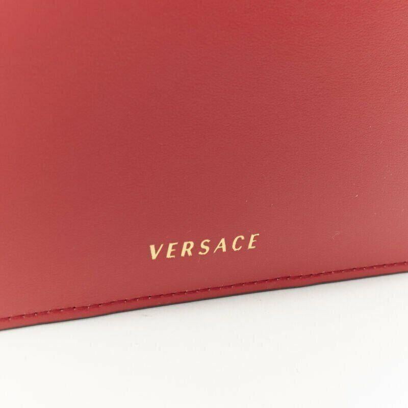 new VERSACE Ayers scaled leather gold Medusa stud bordered top zip pouch case For Sale 2
