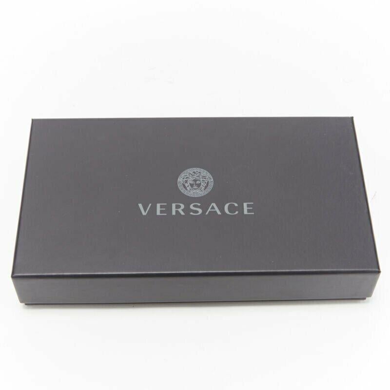 new VERSACE Ayers scaled leather gold Medusa stud bordered top zip pouch case For Sale 4