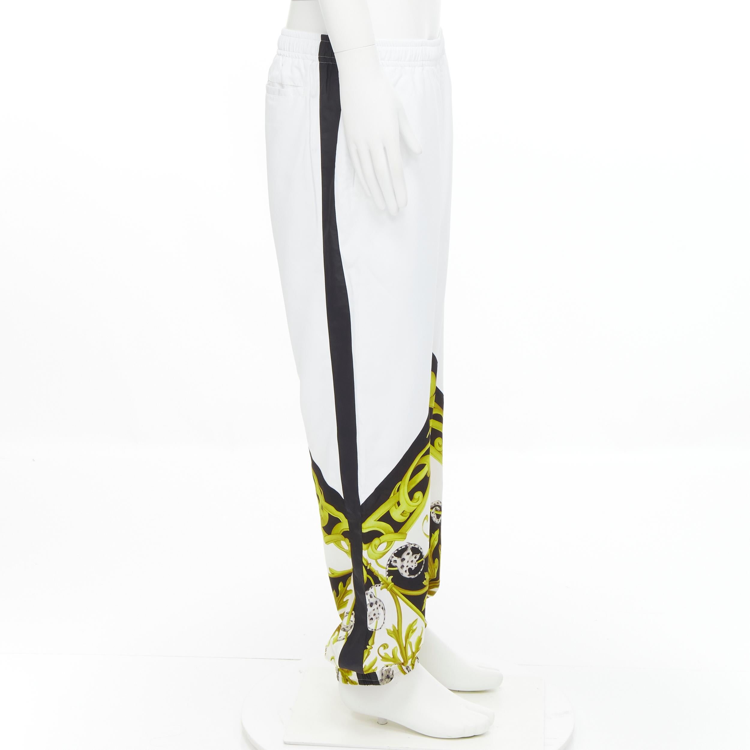 new VERSACE Barocco Acanthus black gold baroque white nylon track pants IT54 XXL In New Condition For Sale In Hong Kong, NT