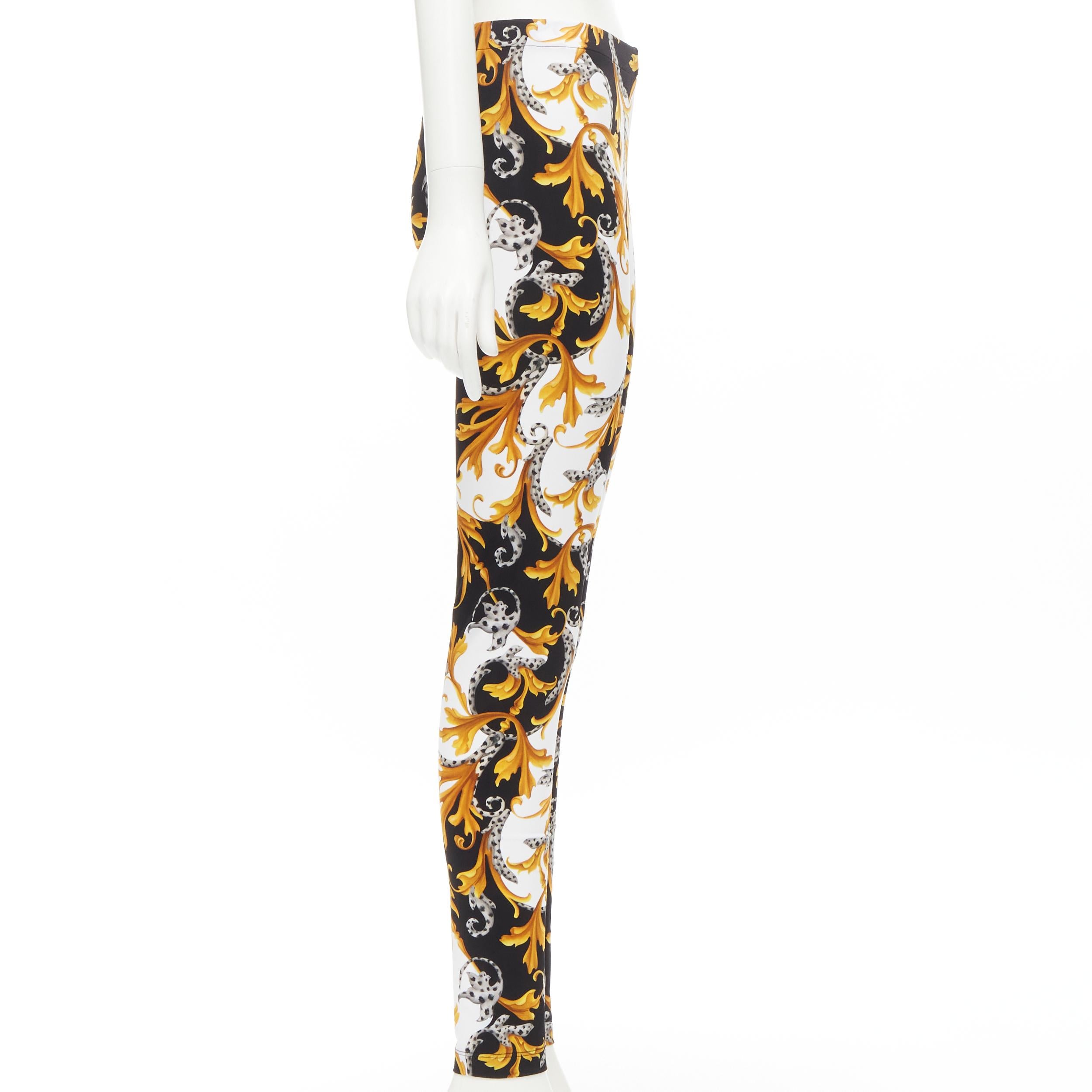 Women's new VERSACE Barocco Acanthus black gold floral print stretchy leggings IT42 M