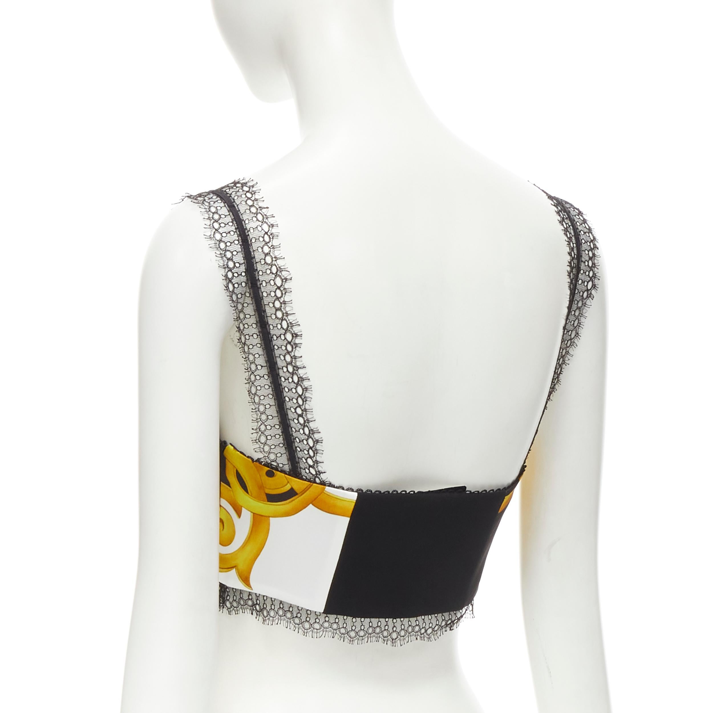 new VERSACE Barocco Acanthus black gold print lace trimmed bustier bra IT38 XS 1