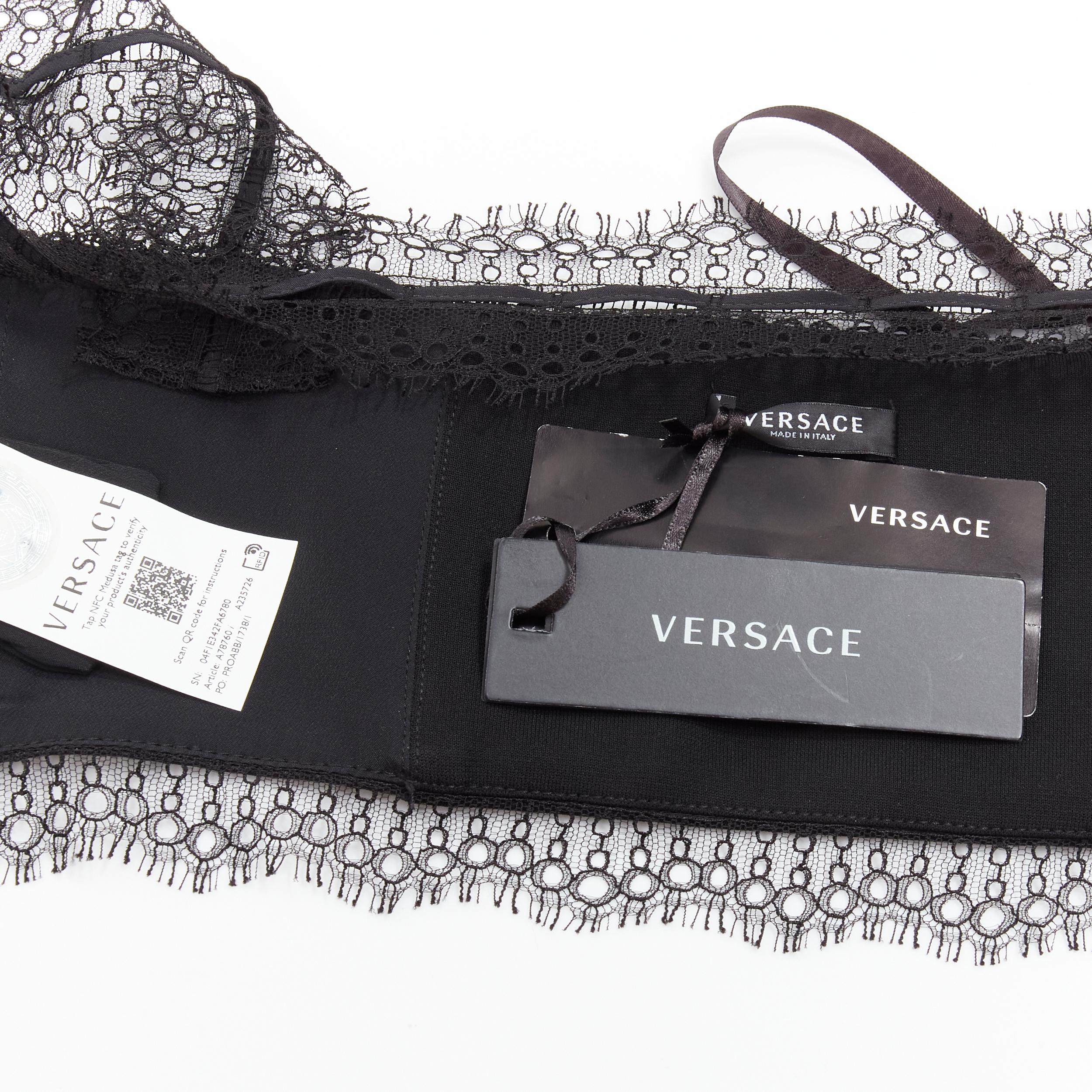 new VERSACE Barocco Acanthus black gold print lace trimmed bustier bra IT38 XS For Sale 4