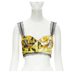 Versace - Bustier baroque en dentelle garni d'acanthe noire et d'or, taille IT44 L, état neuf