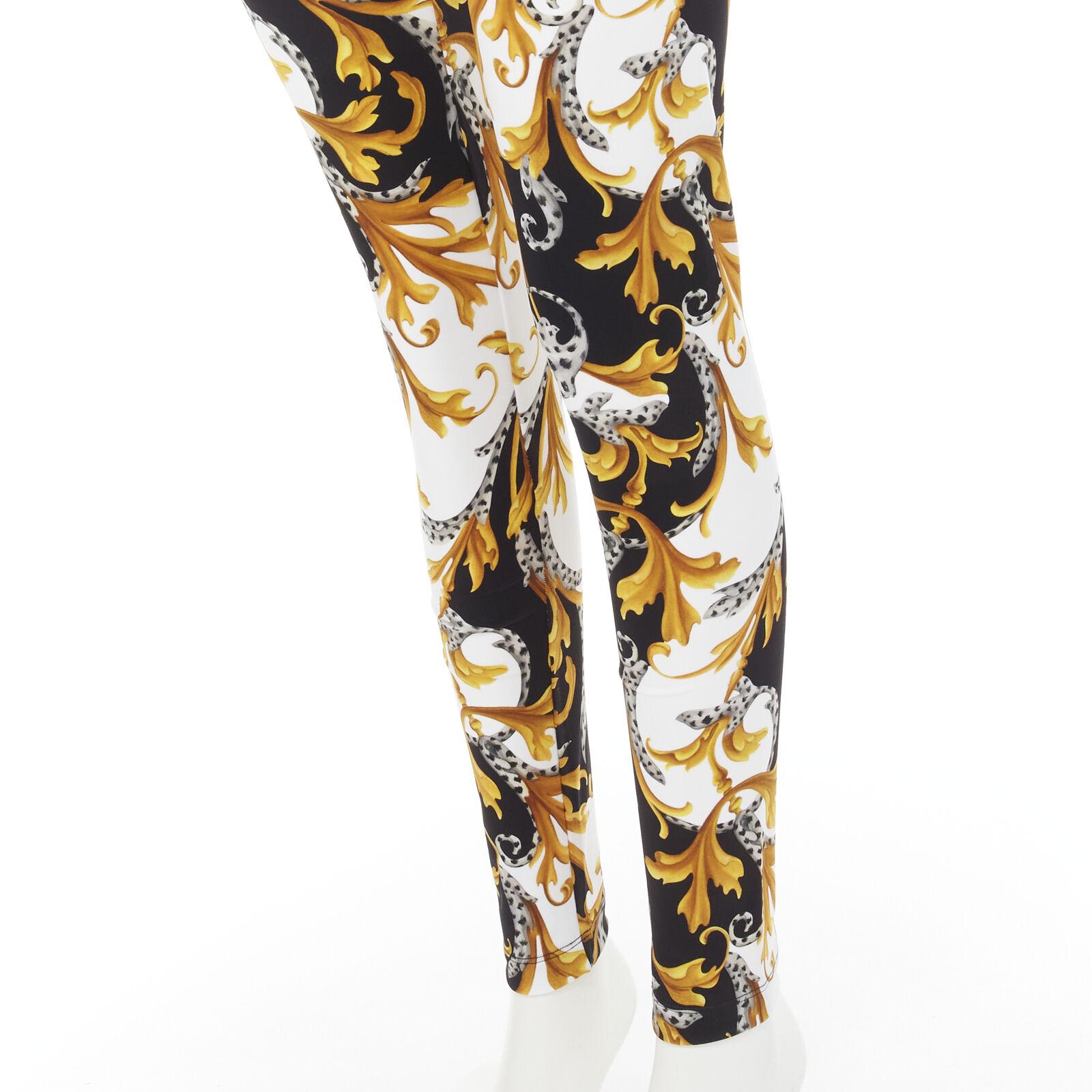 new VERSACE Barocco Acanthus black gold Signature floral legging pants IT38 XS For Sale 2