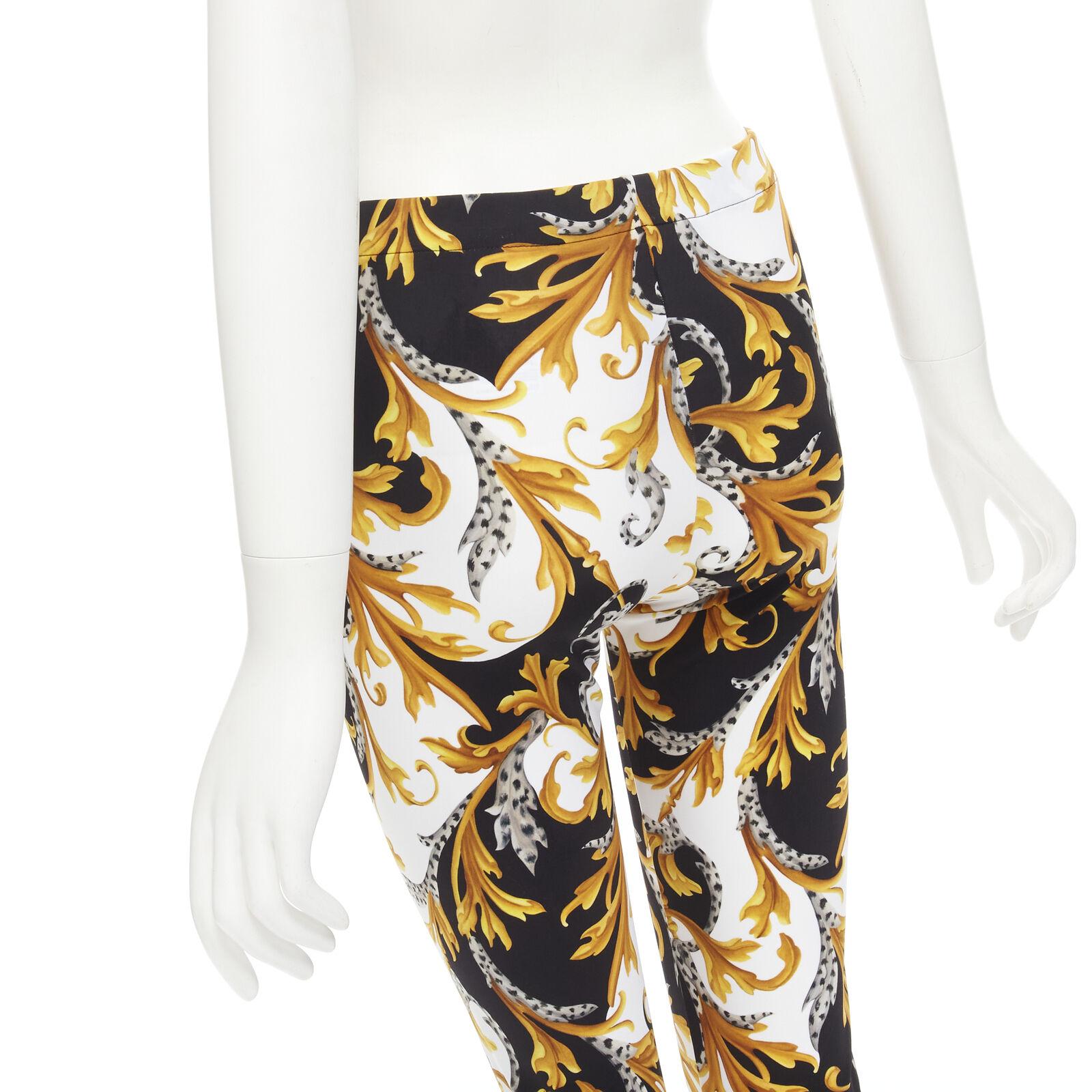 new VERSACE Barocco Acanthus black gold Signature floral legging pants IT38 XS For Sale 3