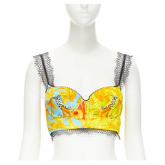 Neu VERSACE Barocco Acanthus Pop Spitze gebürstetes Bustier bralette crop Top XS IT38