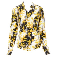 new VERSACE Barocco Acanthus silk black gold Medusa button fitted shirt IT40 S