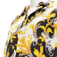 new VERSACE Barocco Acanthus silk black gold Medusa button fitted shirt IT44 L