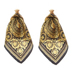 new VERSACE Barocco black gold baroque print scarf convertible Medusa earring