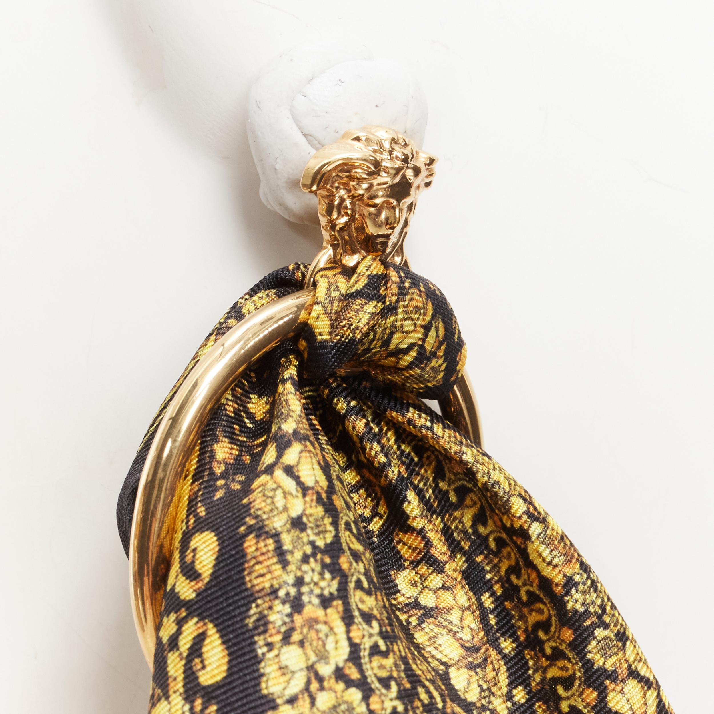 Beige new VERSACE Barocco black gold baroque print scarf convertible Medusa earring
