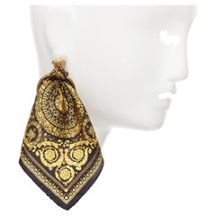 new VERSACE Barocco black gold baroque print scarf convertible Medusa earring