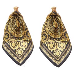 new VERSACE Barocco black gold baroque print scarf convertible Medusa earring