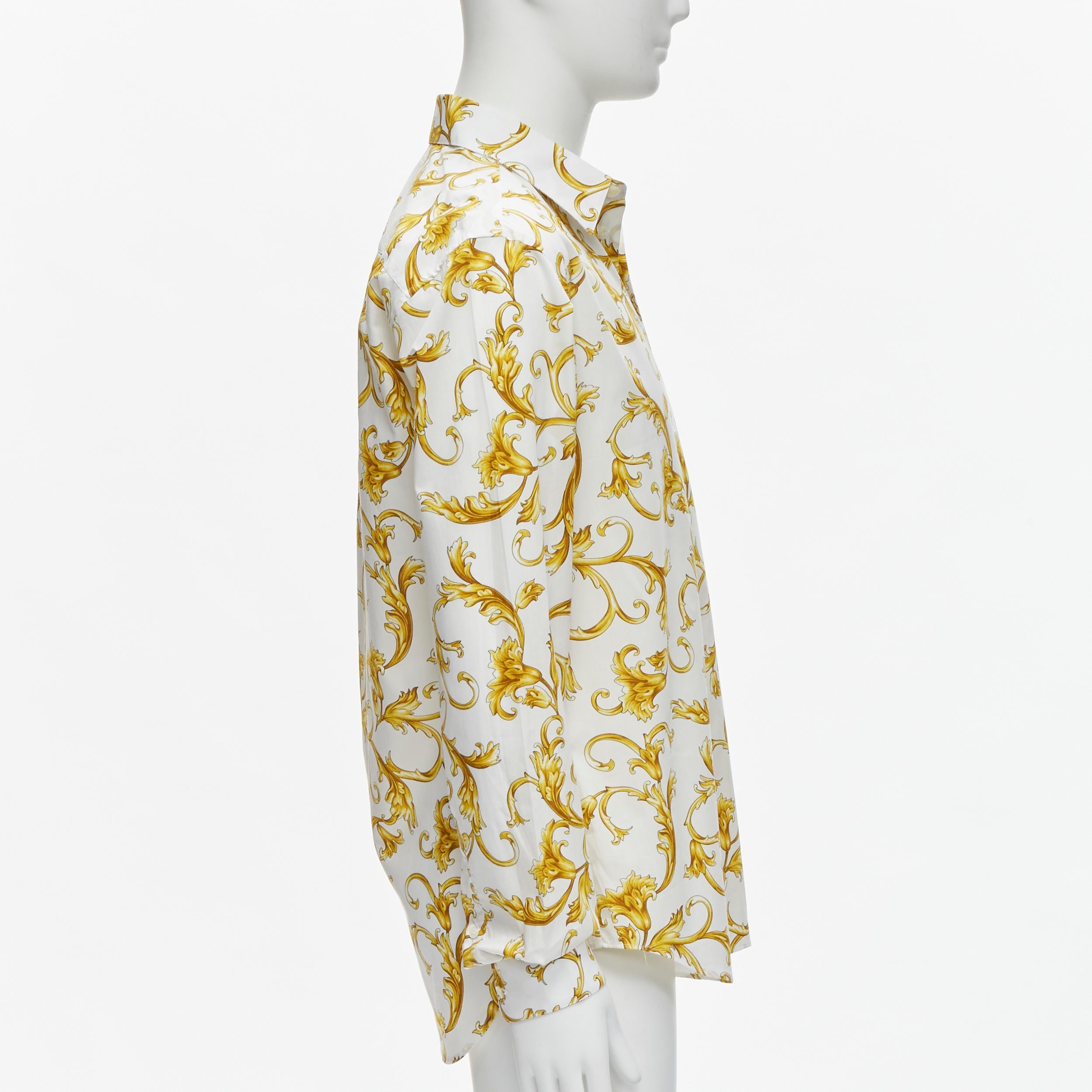 new VERSACE Barocco Rococo white gold floral leaf cotton shirt EU40 M / L In New Condition In Hong Kong, NT