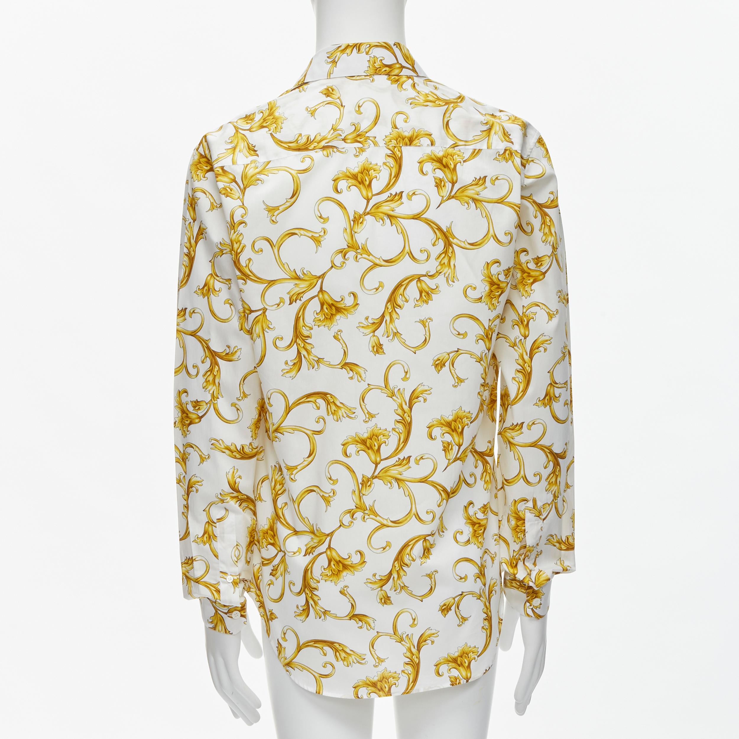 Men's new VERSACE Barocco Rococo white gold floral leaf cotton shirt EU40 M / L