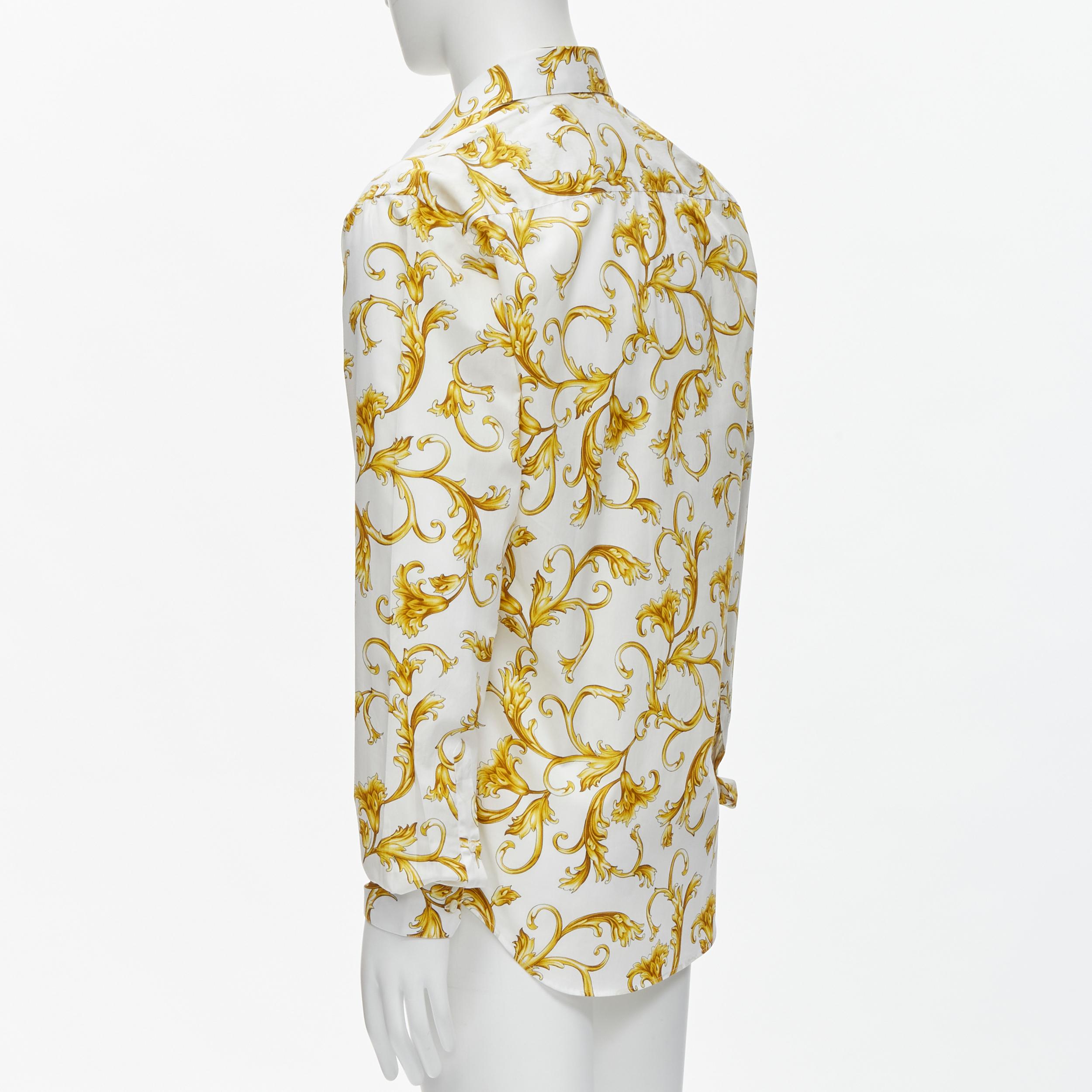 new VERSACE Barocco Rococo white gold floral leaf cotton shirt EU40 M / L 1