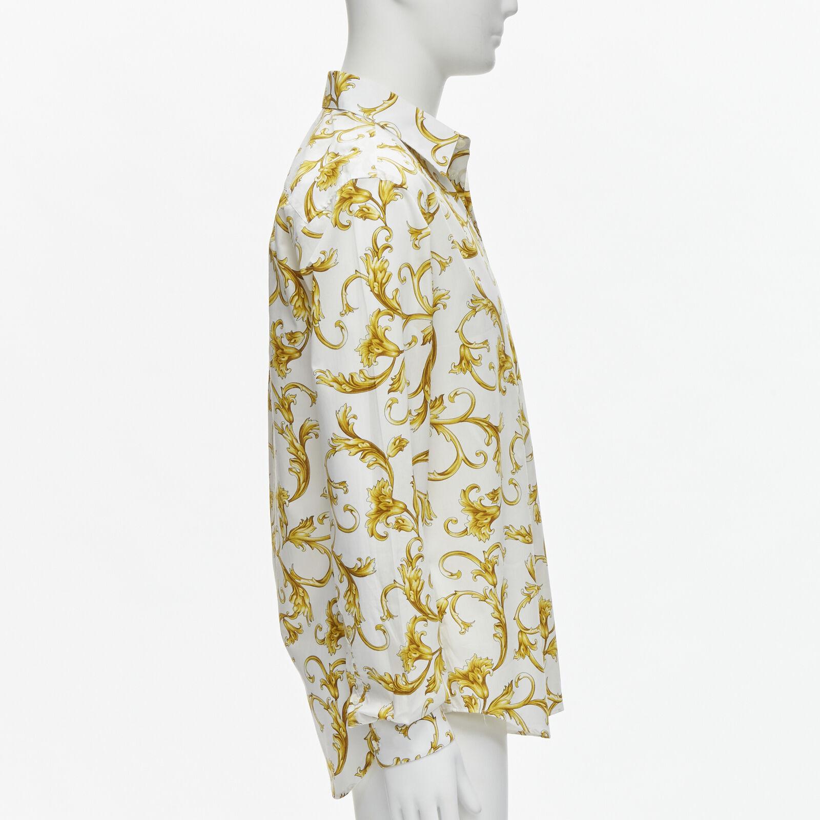 Men's new VERSACE Barocco Rococo white gold floral leaf cotton shirt EU48 M / L For Sale