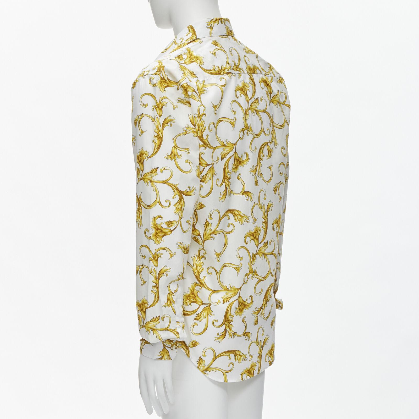 new VERSACE Barocco Rococo white gold floral leaf cotton shirt EU48 M / L For Sale 2