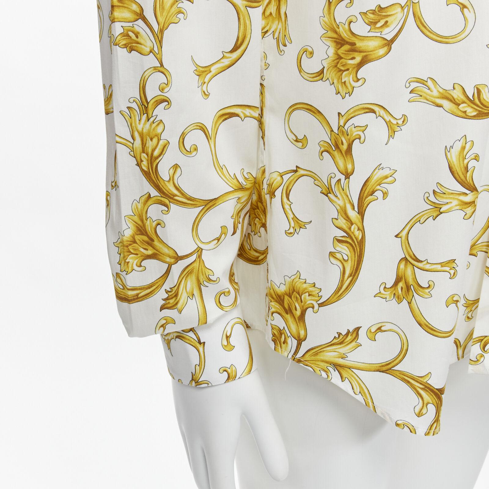 new VERSACE Barocco Rococo white gold floral leaf cotton shirt EU48 M / L For Sale 4