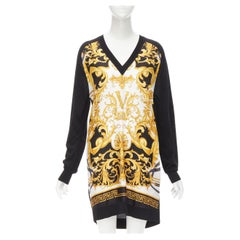 new VERSACE Barocco Rodeo gold silk front  black knit back sweater dress IT38 XS