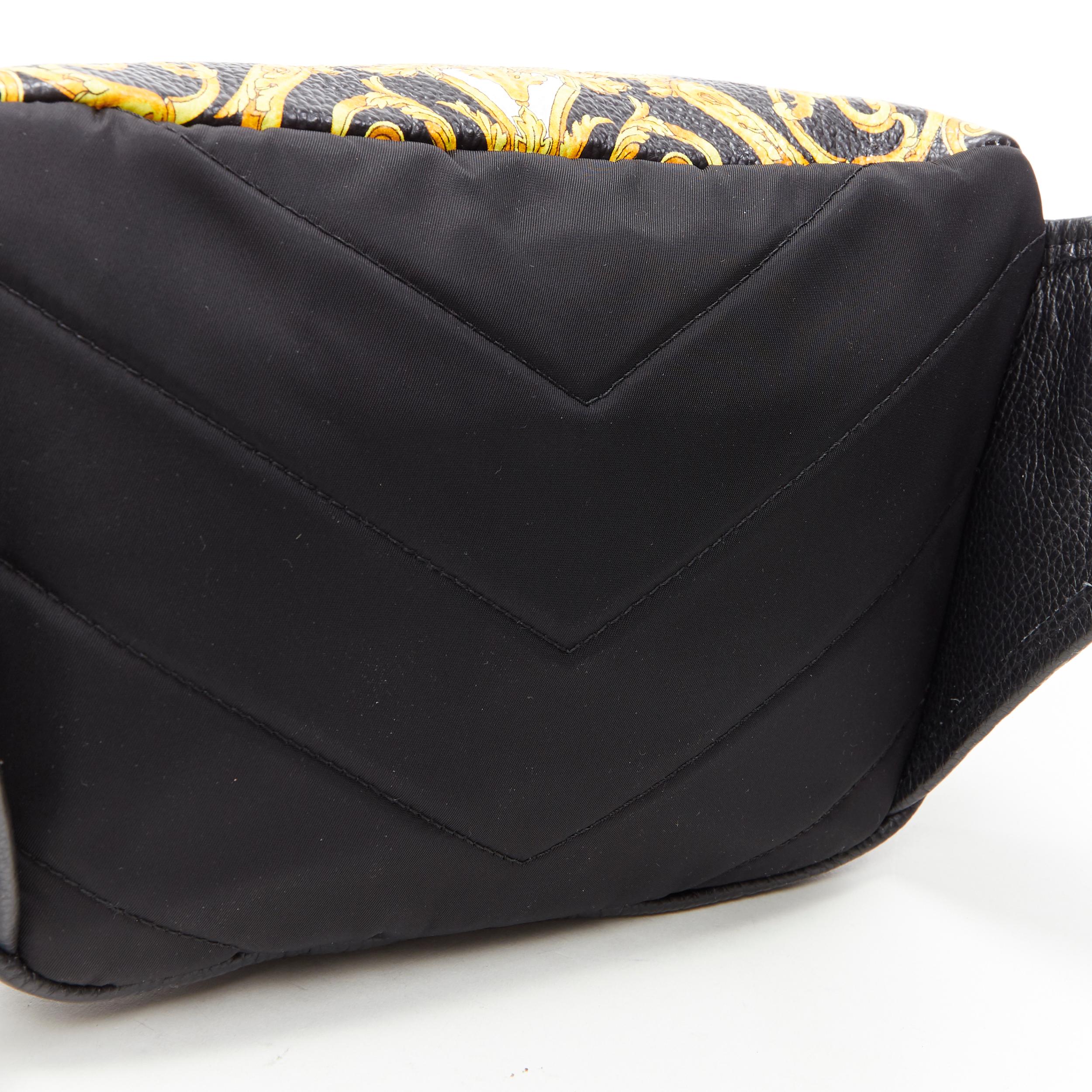 new VERSACE Baroque Box Logo black gold print leather crossbody waist belt bag 2