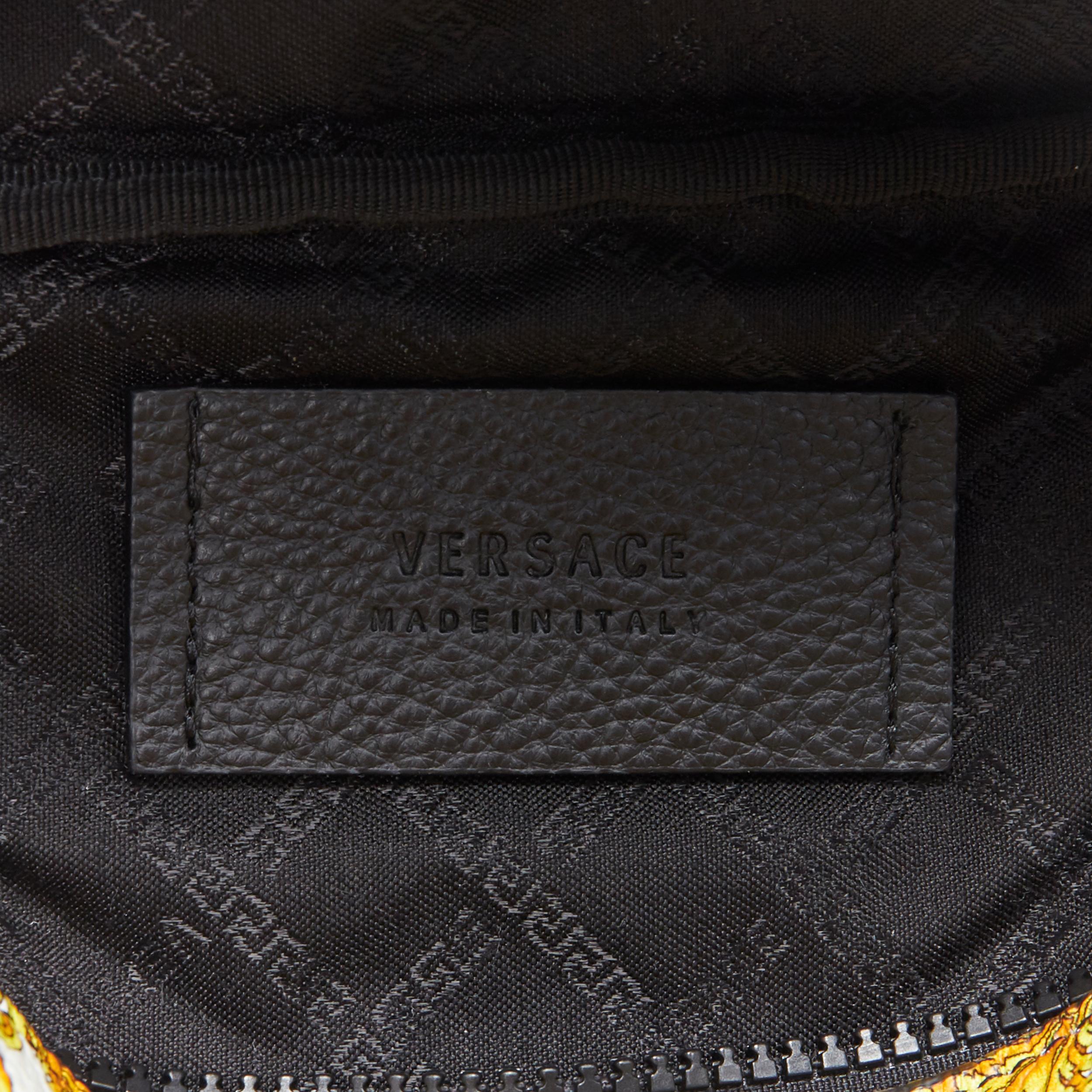 new VERSACE Baroque Box Logo black gold print leather crossbody waist belt bag 3