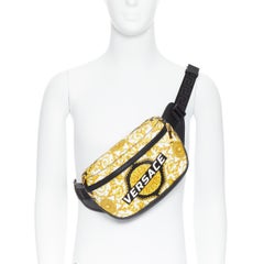 new VERSACE Baroque Box Logo black gold print leather crossbody waist belt bag