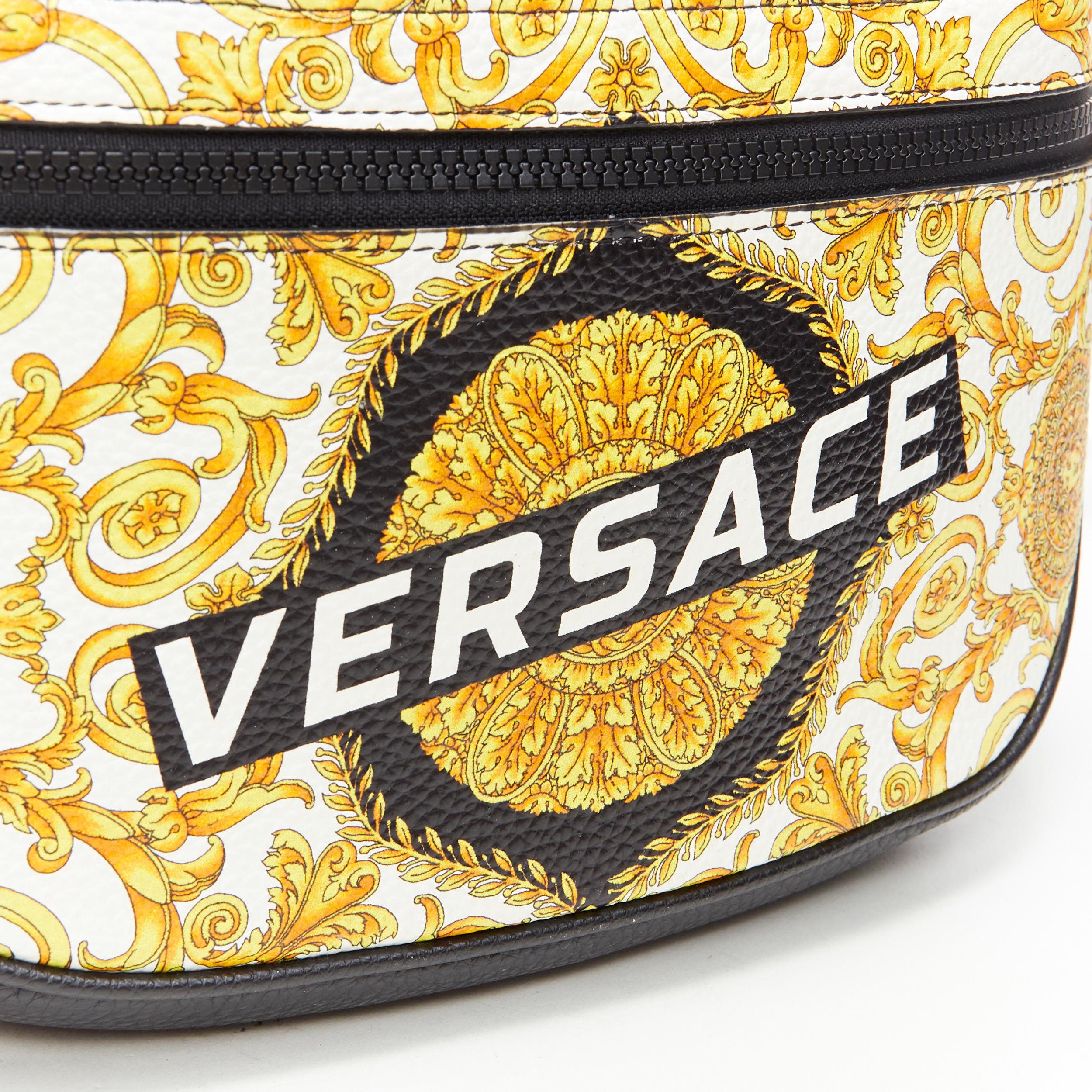 Orange new VERSACE Baroque Box Logo black gold print leather crossbody waist belt bag
