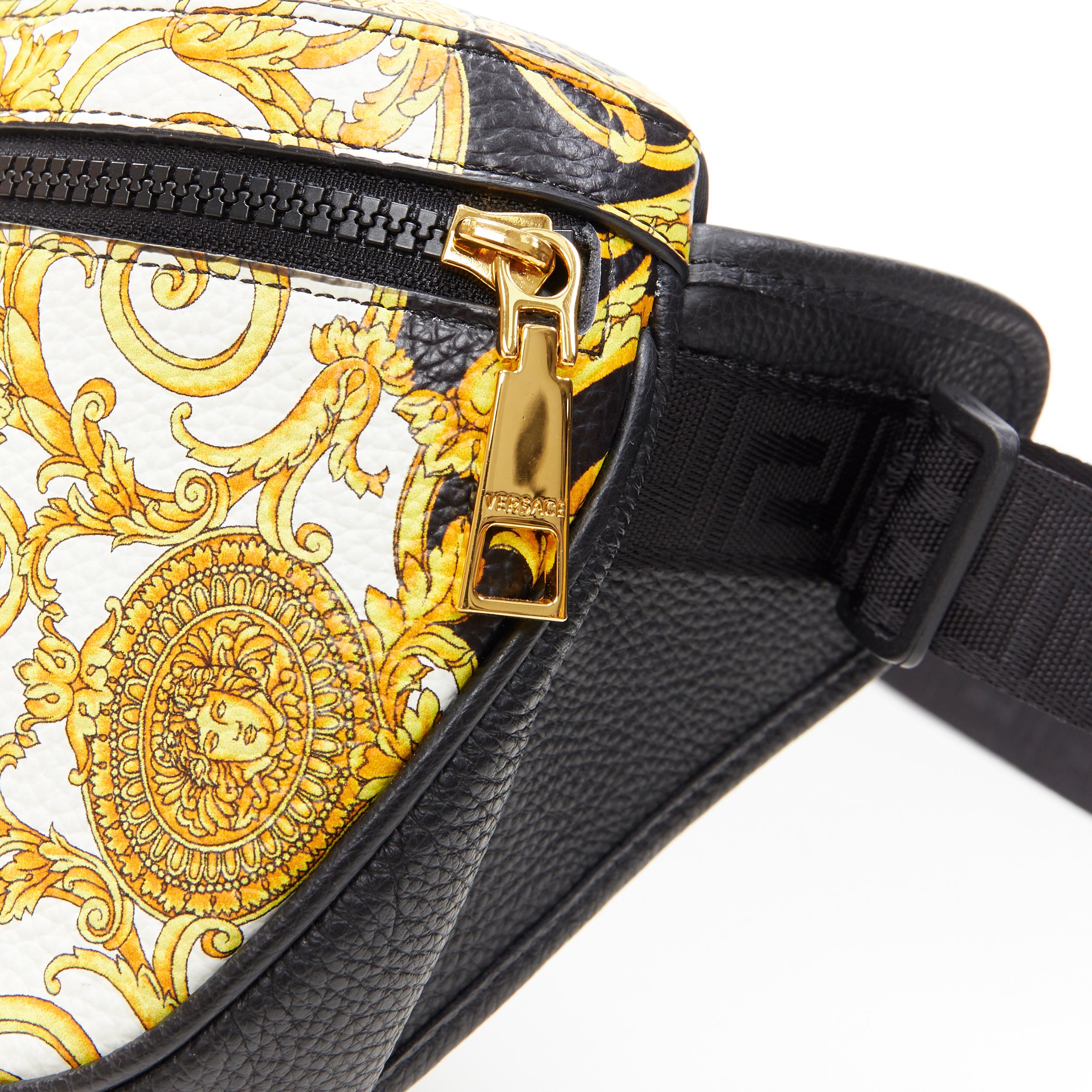 new VERSACE Baroque Box Logo black gold print leather crossbody waist belt bag In New Condition In Hong Kong, NT