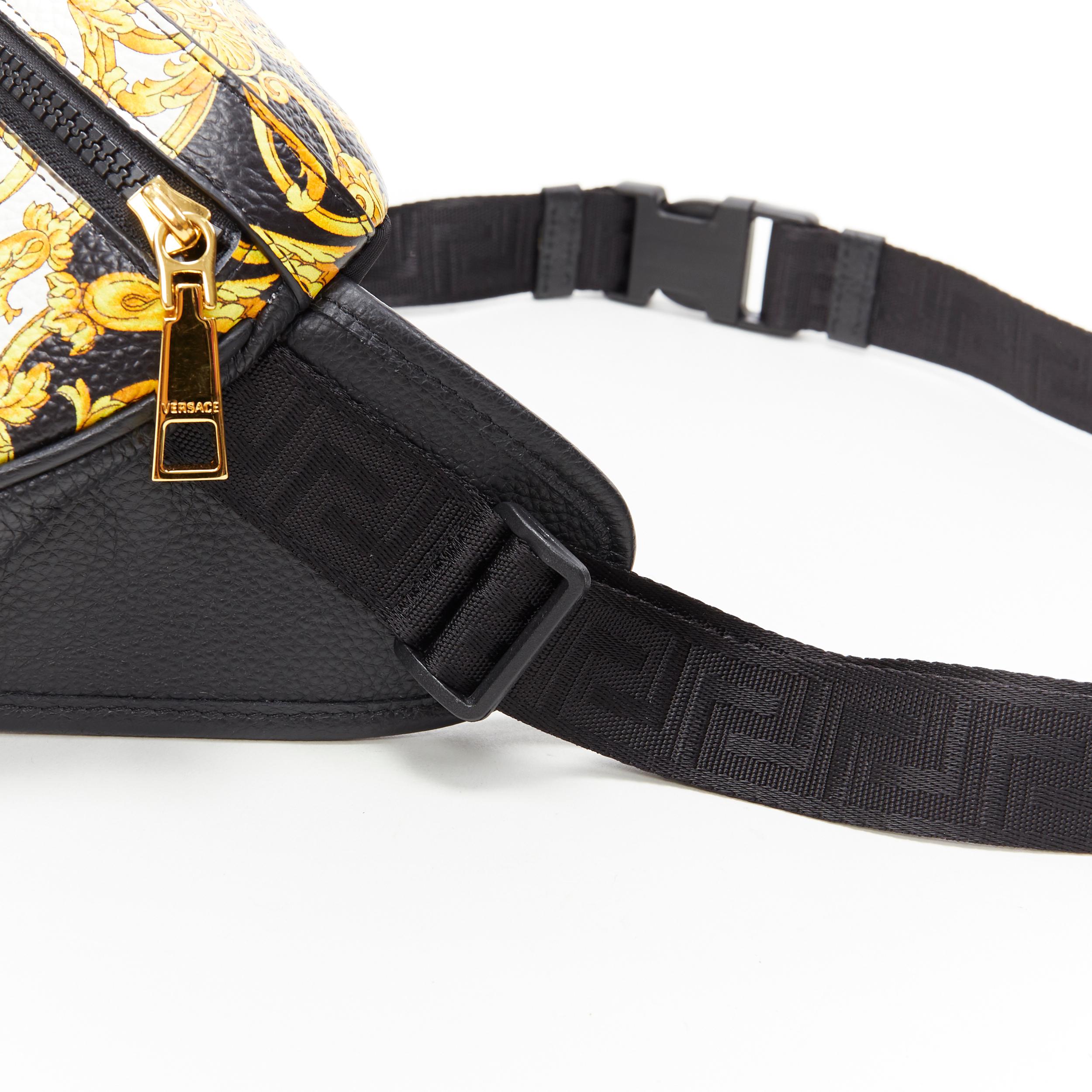 Men's new VERSACE Baroque Box Logo black gold print leather crossbody waist belt bag