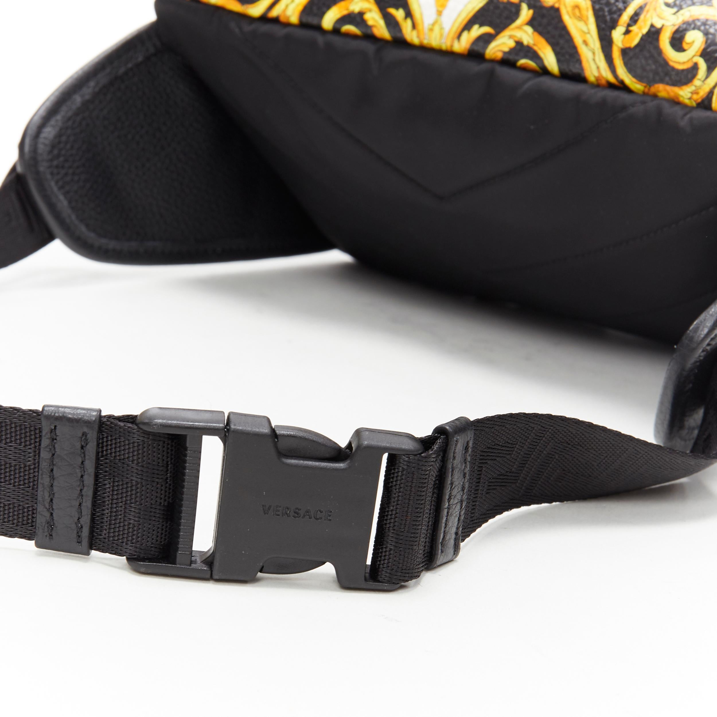 new VERSACE Baroque Box Logo black gold print leather crossbody waist belt bag 1