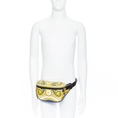 new VERSACE Baroque Medusa blue gold print calf leather crossbody waist belt bag