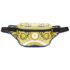 new VERSACE Baroque Medusa blue gold print calf leather crossbody waist belt bag