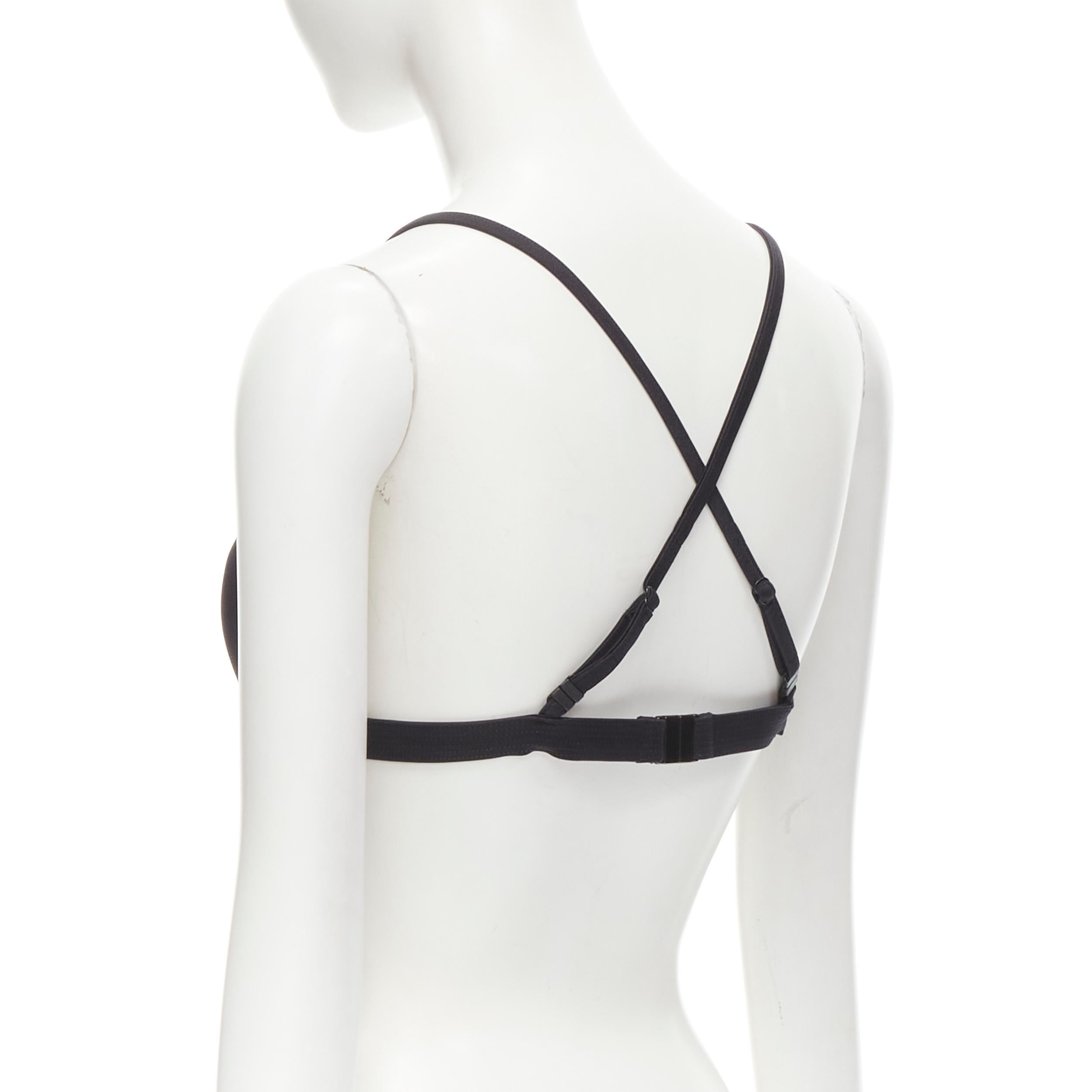 Gray new VERSACE Beachwear black padded gold Medusa button triangle bikini top Sz.4 M For Sale