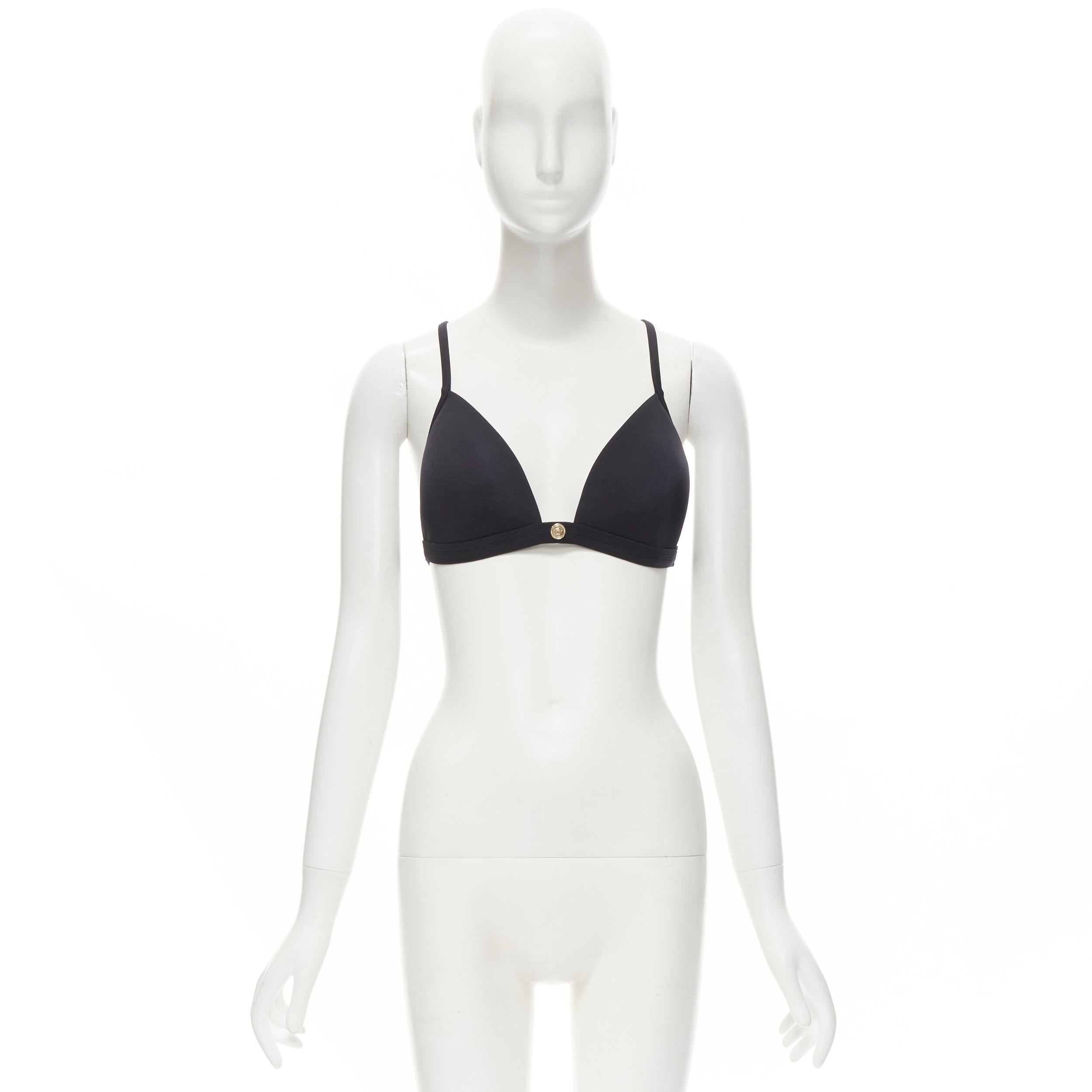 new VERSACE Beachwear black padded gold Medusa button triangle bikini top Sz.4 M For Sale 1