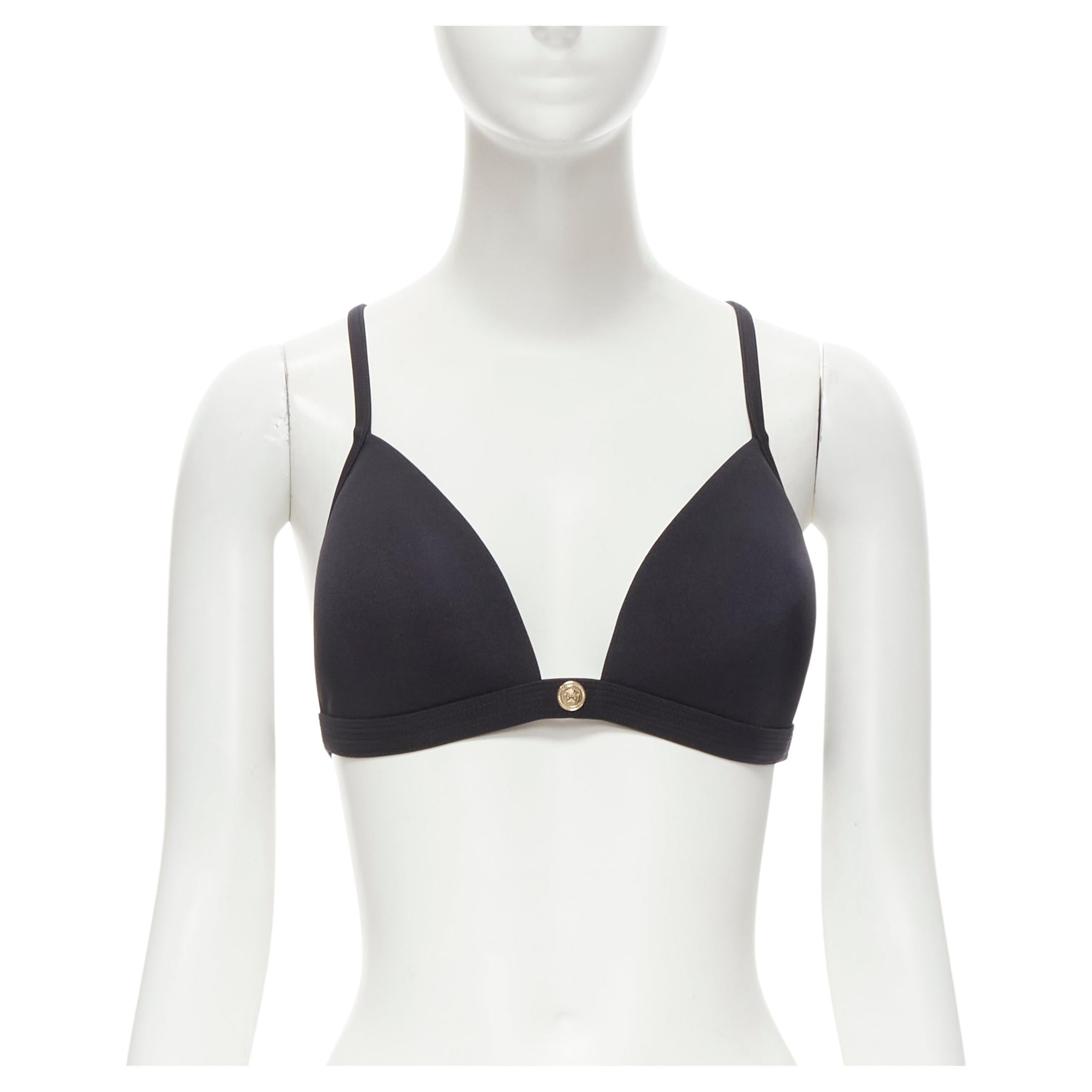 new VERSACE Beachwear black padded gold Medusa button triangle bikini top Sz.4 M For Sale