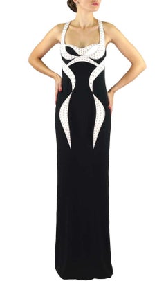 New Versace Black and White Eyelet-studded Gown