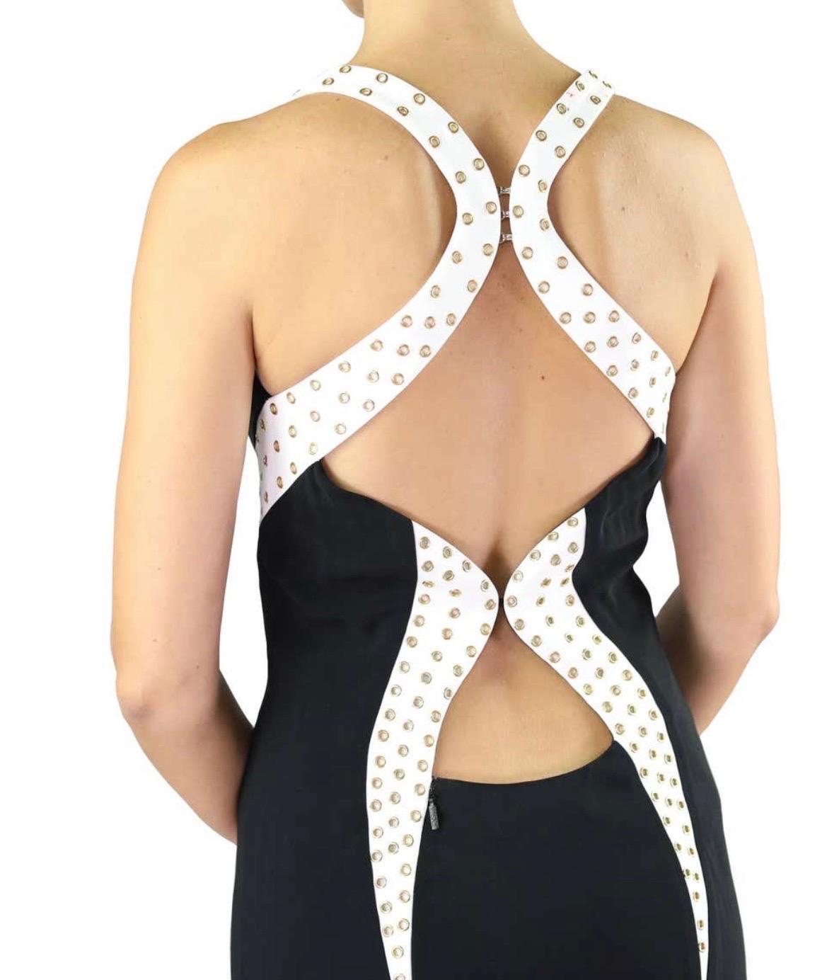 Women's New Versace Black and White Eyelet-studded Gown For Sale