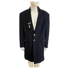 New VERSACE BLACK ANGORA CASHMERE WOOL MEN'S COAT