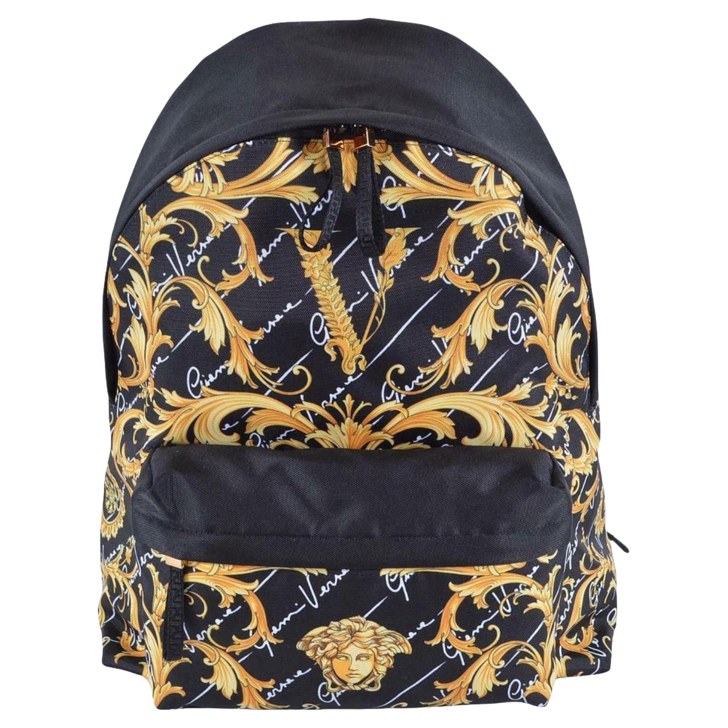 NEW Versace Black Baroque Medusa Head Canvas Backpack Rucksack Bag For