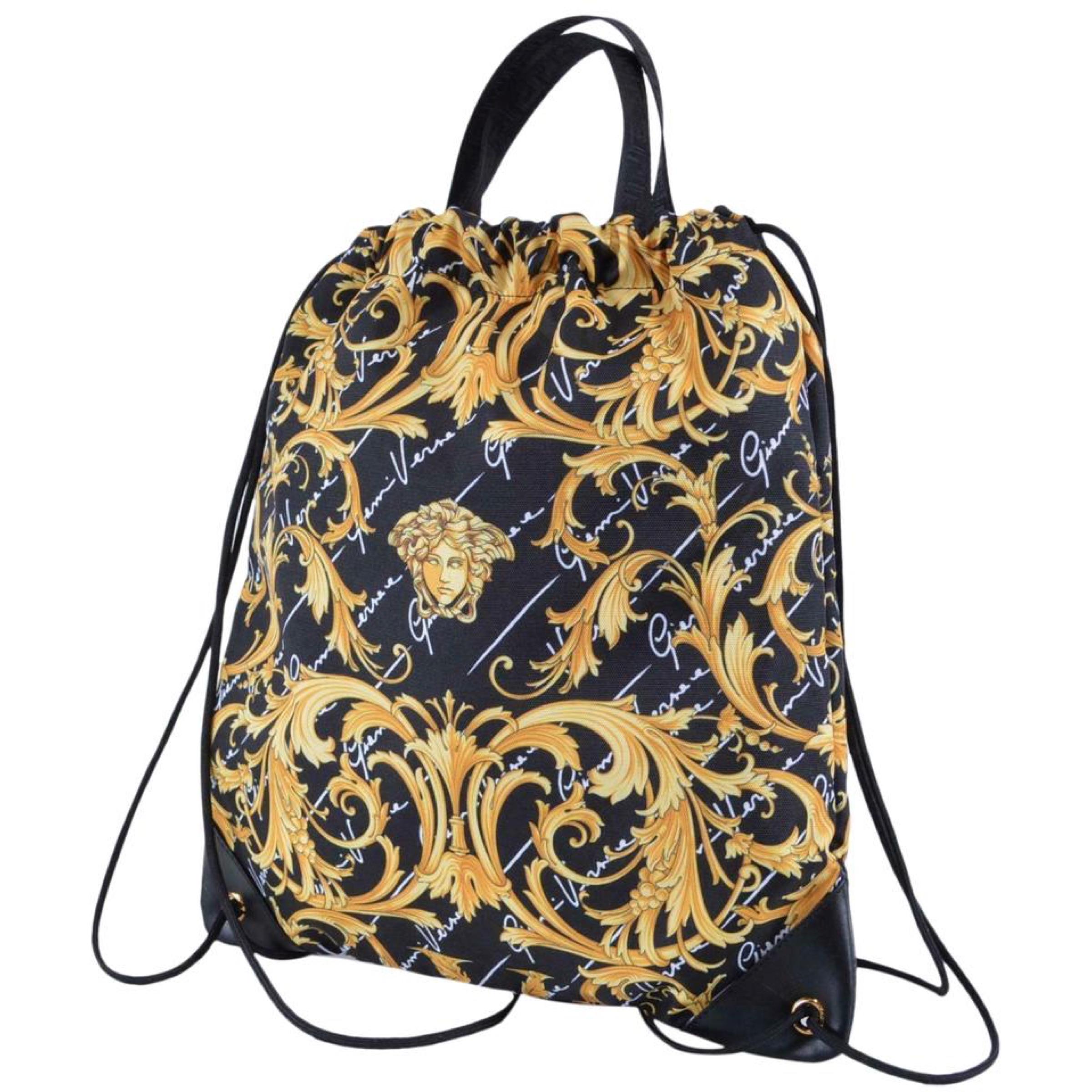 NEW Versace Black Baroque Medusa Head Drawstring Nylon Backpack Rucksack Bag For Sale 1