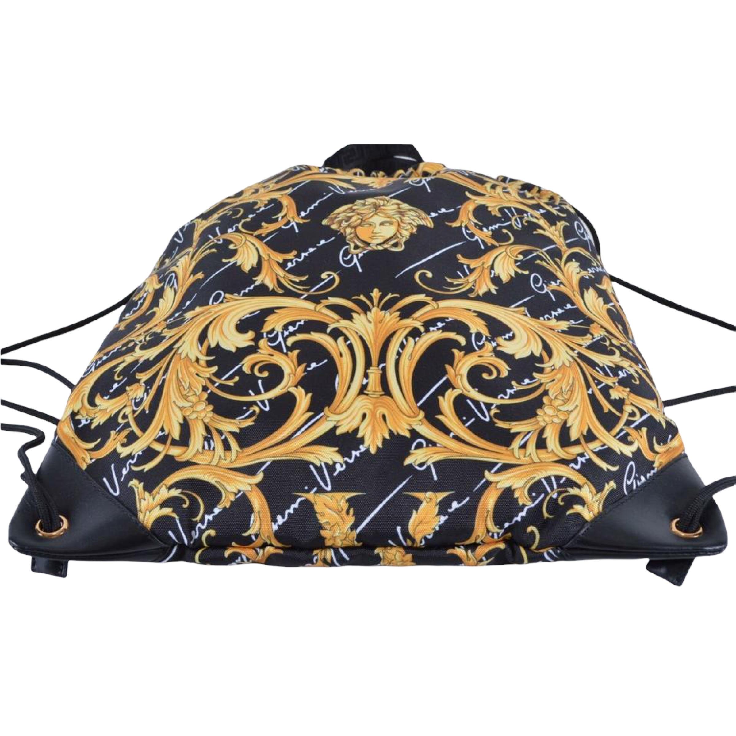 NEW Versace Black Baroque Medusa Head Drawstring Nylon Backpack Rucksack Bag For Sale 3
