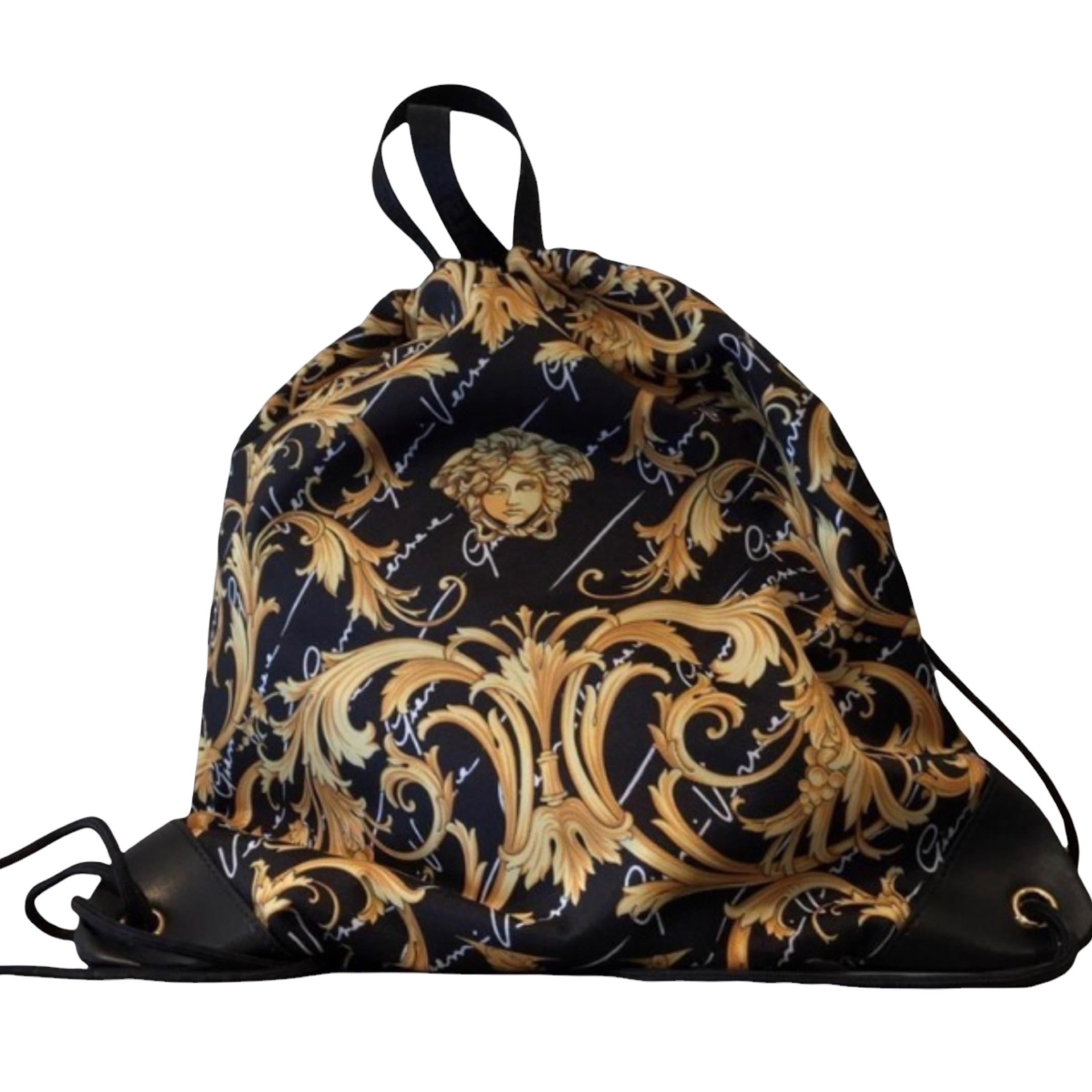NEW Versace Black Baroque Medusa Head Drawstring Nylon Backpack Rucksack Bag For Sale 5