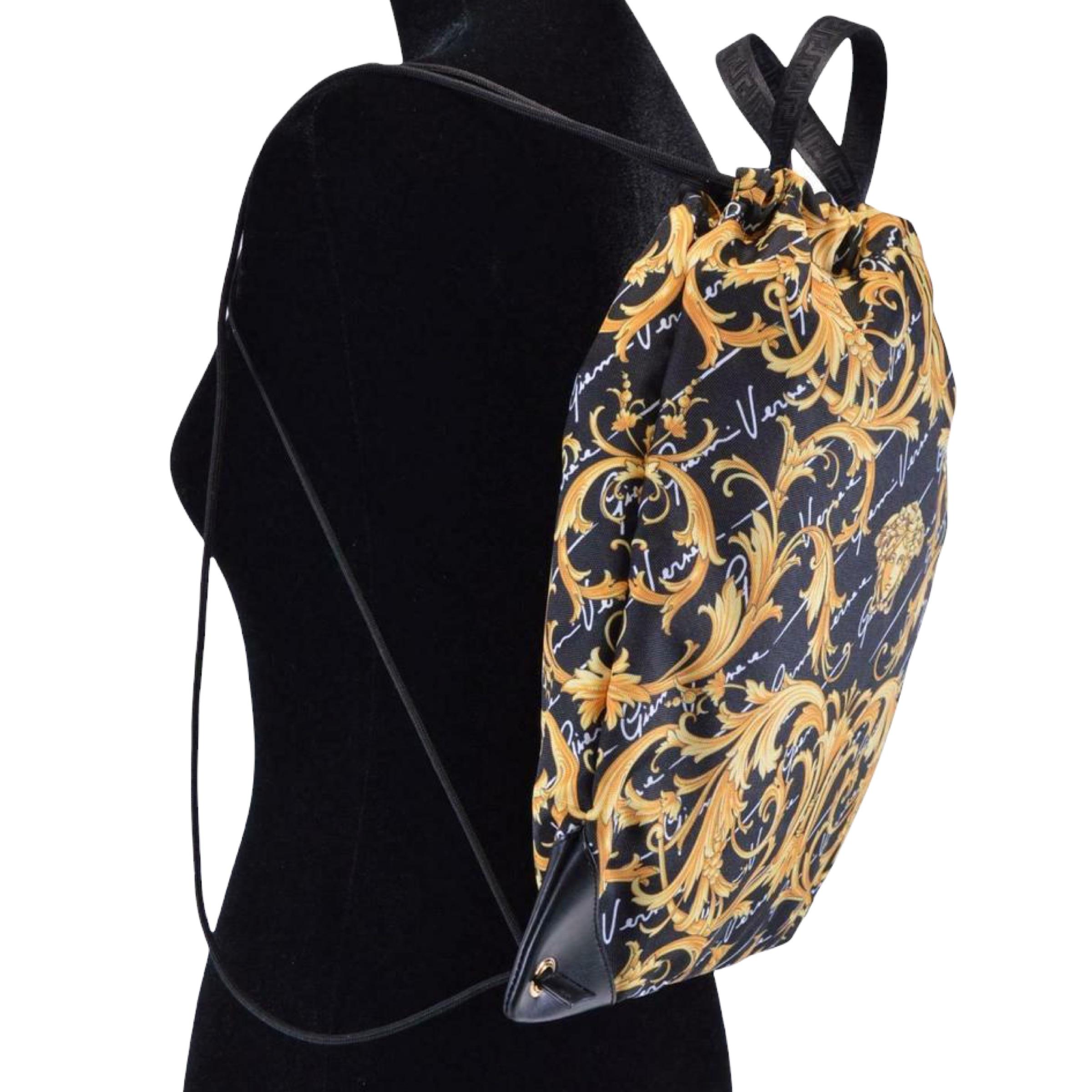NEW Versace Black Baroque Medusa Head Drawstring Nylon Backpack Rucksack Bag For Sale 6