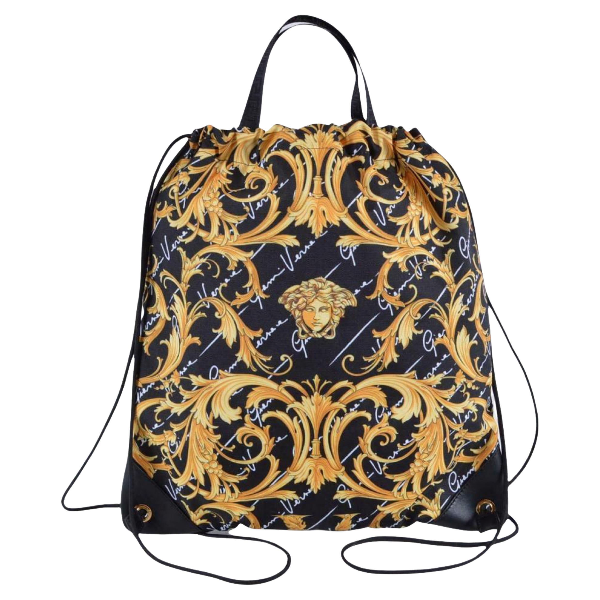NEW Versace Black Baroque Medusa Head Drawstring Nylon Backpack Rucksack Bag For Sale