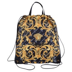 NEW Versace Black Baroque Medusa Head Drawstring Nylon Backpack Rucksack