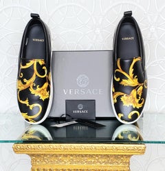 New VERSACE BLACK BAROQUE PRINT SLIP-ON SNEAKERS IT 42 - US 9
