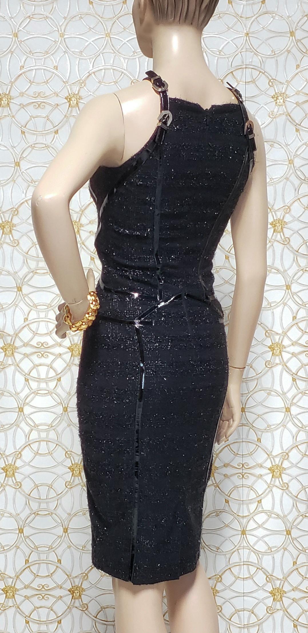 New Versace Black Body-con Bondage Dress with Patent Leather Detail For Sale 1