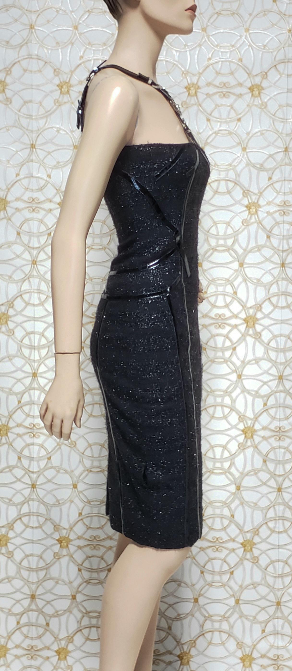 New Versace Black Body-con Bondage Dress with Patent Leather Detail For Sale 3