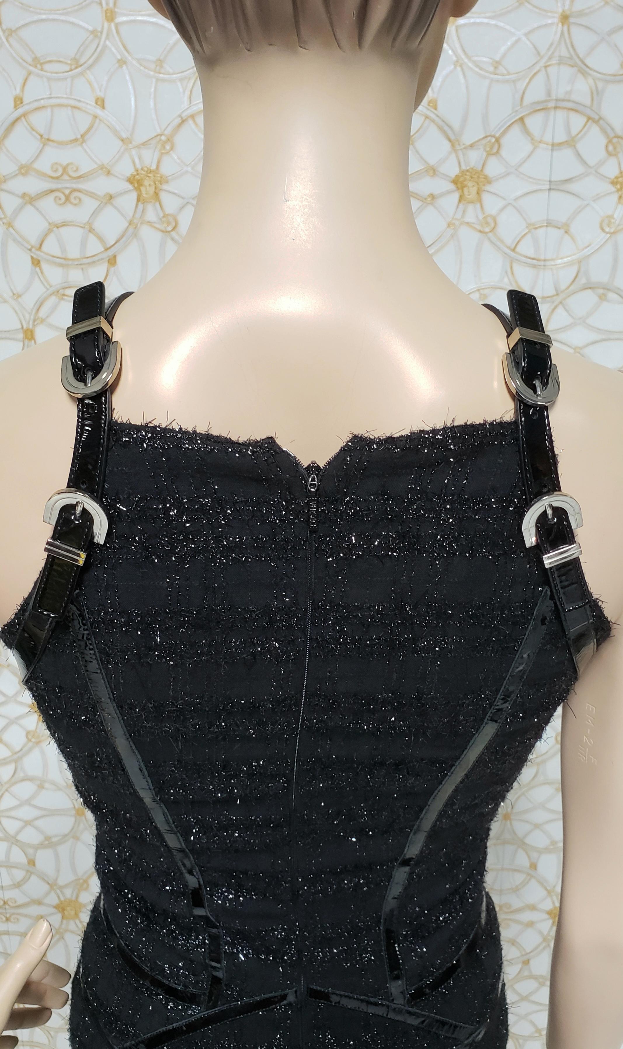 New Versace Black Body-con Bondage Dress with Patent Leather Detail For Sale 6