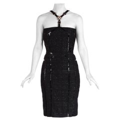 New Versace Black Body-con Bondage Dress with Patent Leather Detail